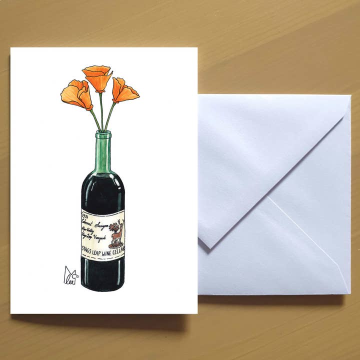 California Poppy i 1974 Stag Leap Wine Lykønskningskort for engroshandel hos Lee McGuire Art