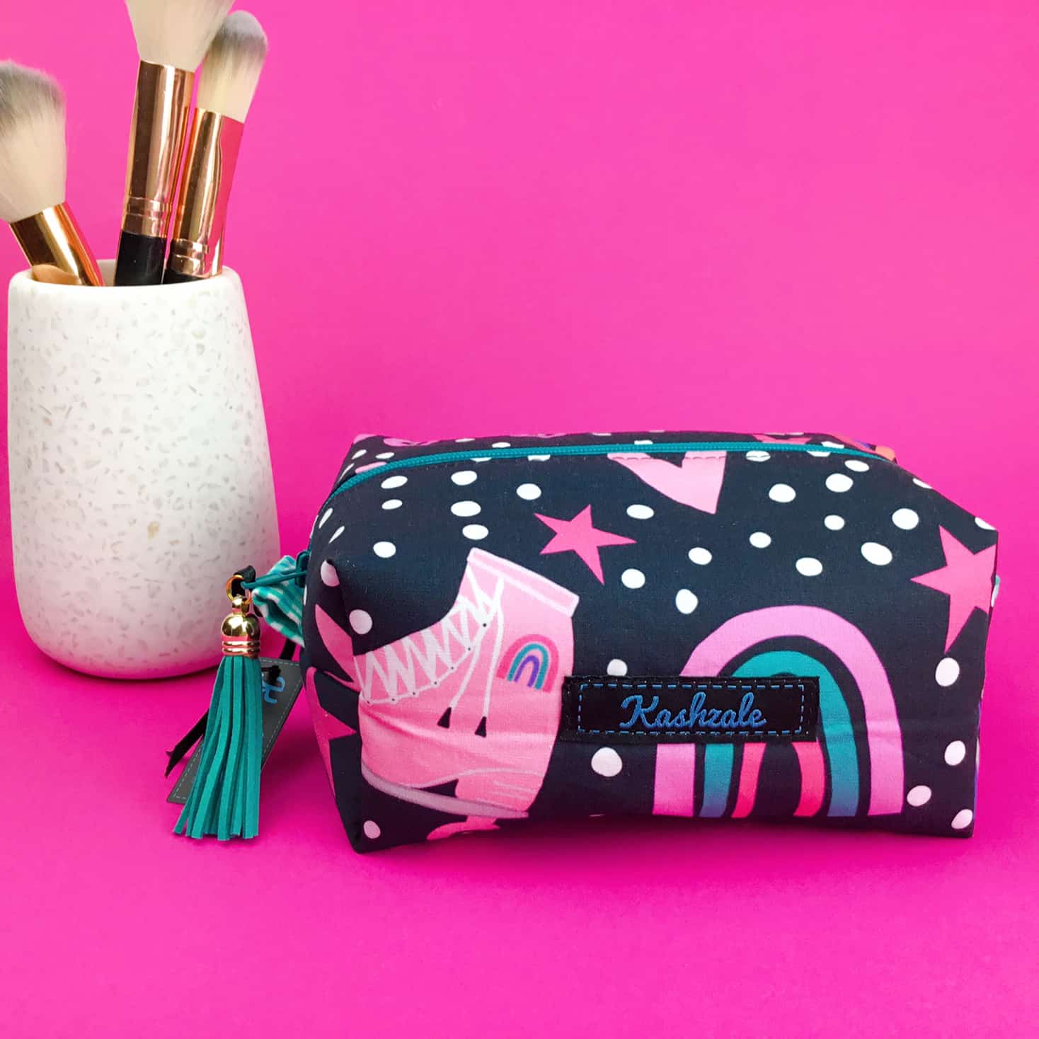 Kashzale Handmade Cosmetic Bags - Wholesale Makeup/Cosmetic Bag - Roller Skating Rainbow Medium Box Makeup Bag.3