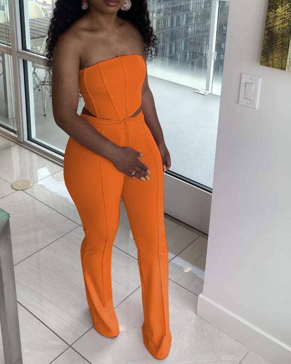 Flarix - Wholesale Top & pants set (NOT Loungewear) – Women's - zipper back crop tube top straight leg pants set3