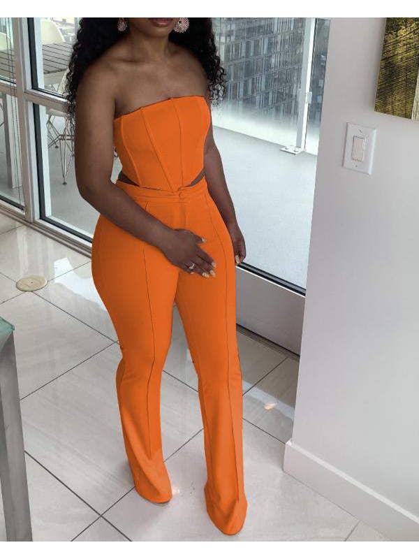 Queen Fashion - Wholesale Top & pants set (NOT Loungewear) – Women's - zipper back crop tube top straight leg pants set2