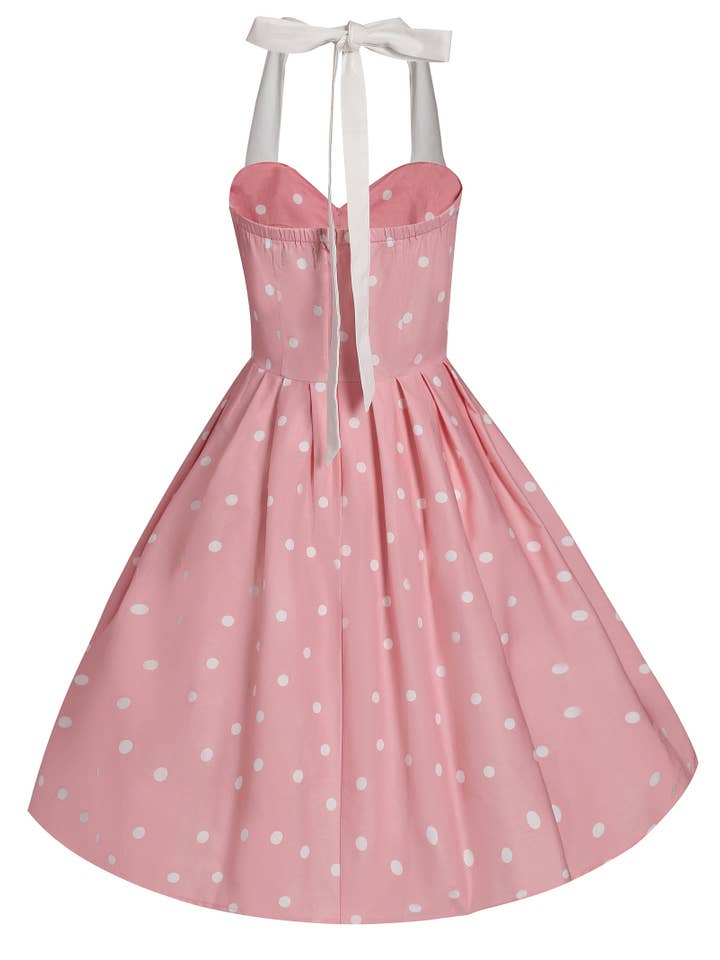 Dolly & Dotty - Wholesale Dress - Women's - Sophia Rockabilly Halter Neck Swing Dress in Light Pink