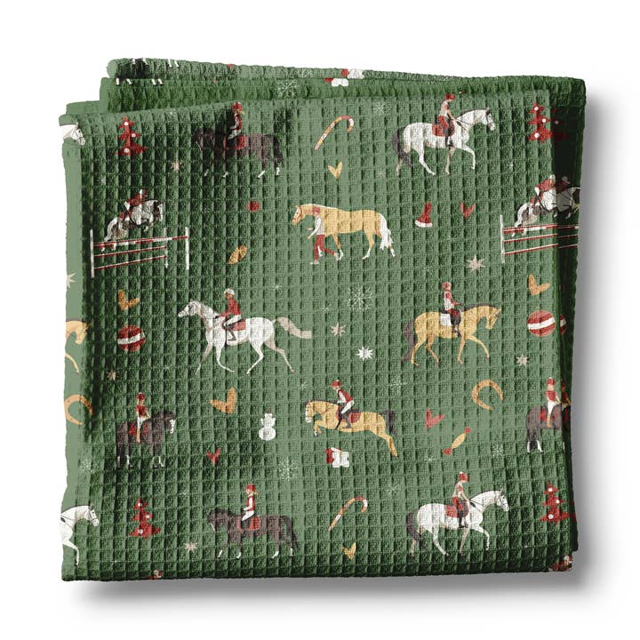 Christmas Horse Equestrian Kitchen Tea Towel Waffle Holiday for wholesale by Canary Road