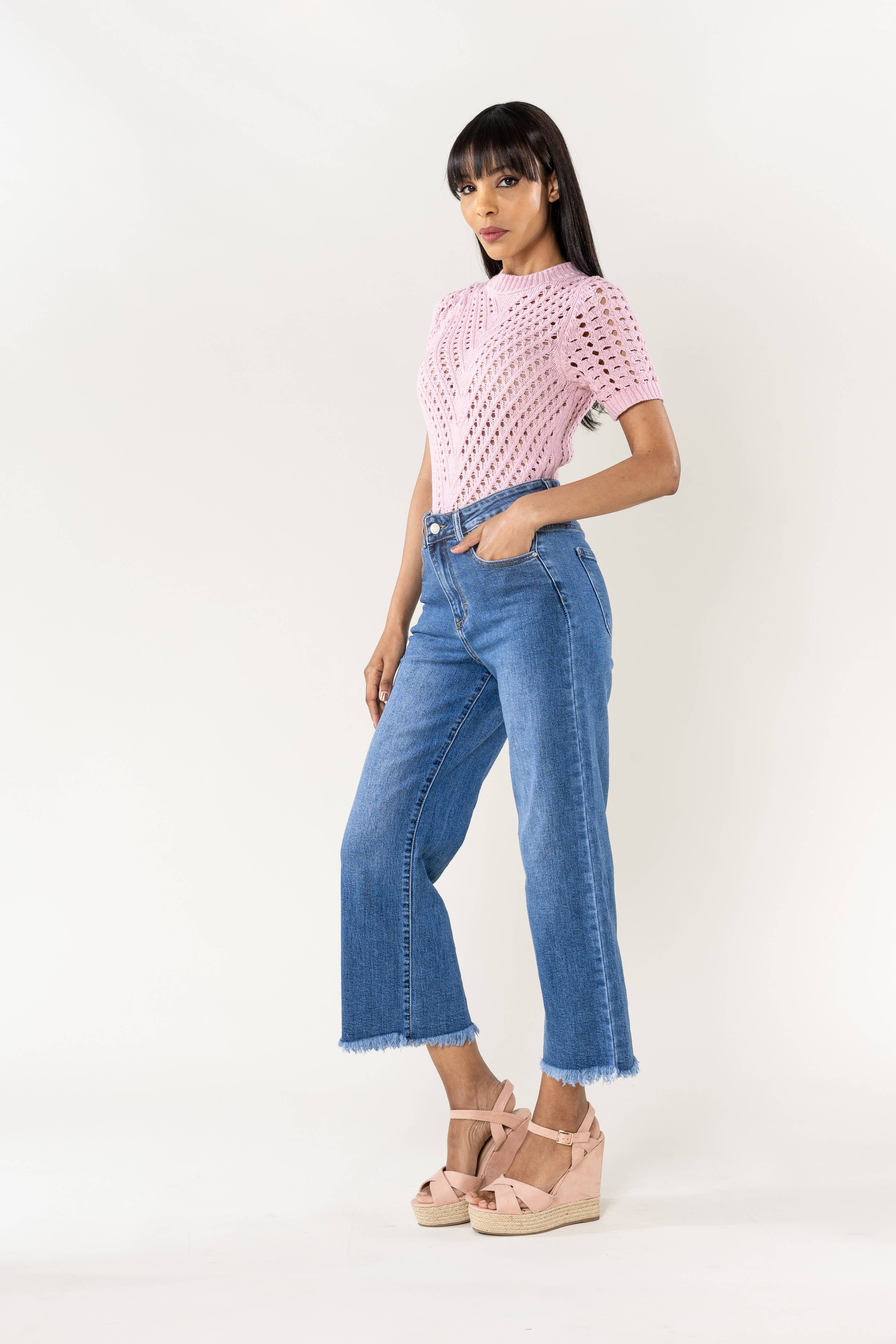 Nina Carter – Engroshandel Jeans - Dame – Nina Carter flare cropped jeans med frynset kant og stretch10