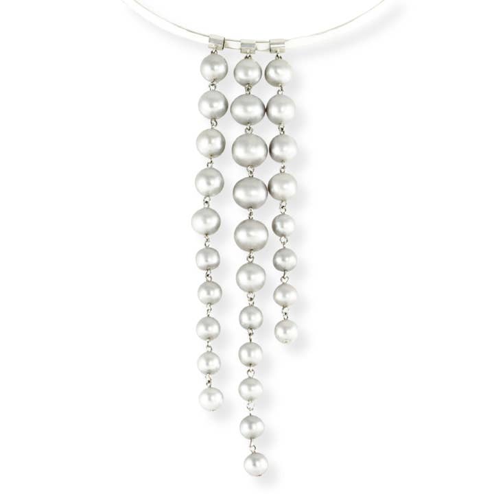 Waterfall Change-ABLE Necklace in Grey Pearl for wholesale by Riina Mettas Jewelry