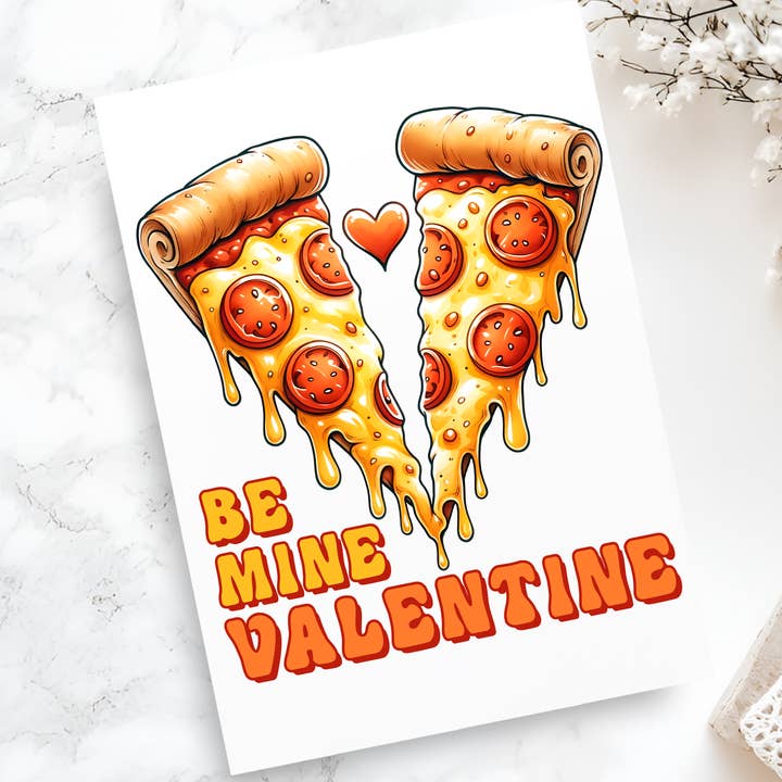 Be Mine Valentine Pizza Greeting Card - Funny Food Pun Card for Valentine's Day - Cute Couples Romantic Love Card for Him or Her for wholesale by Epic Life - Designed