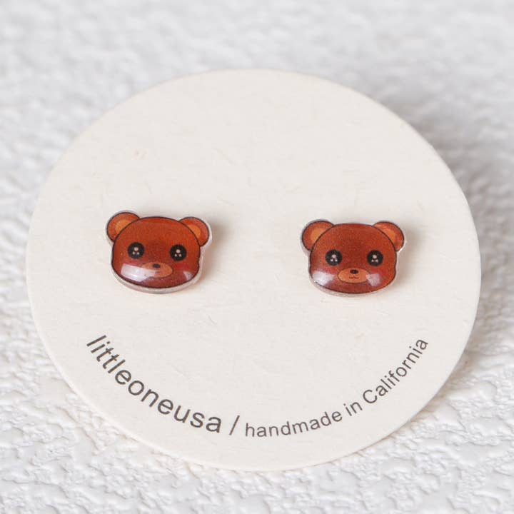 Brown Bear Titanium Earring Studs for wholesale by littleoneusa