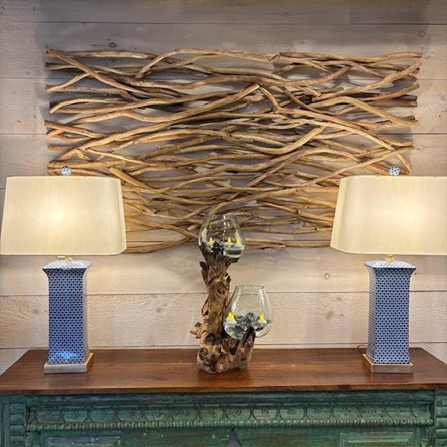 Asia West - Wholesale Terrarium - Double Terrarium-Molten Glass on Wood5