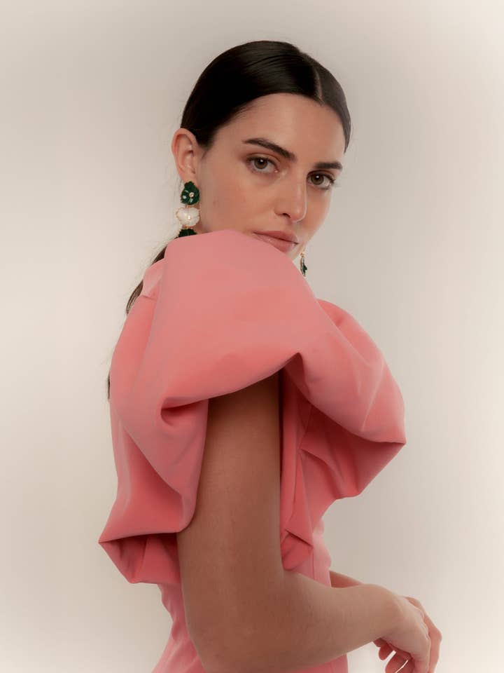 Dolores Promesas - Wholesale Dress - Women's - Coral balloon sleeve straight midi dress1