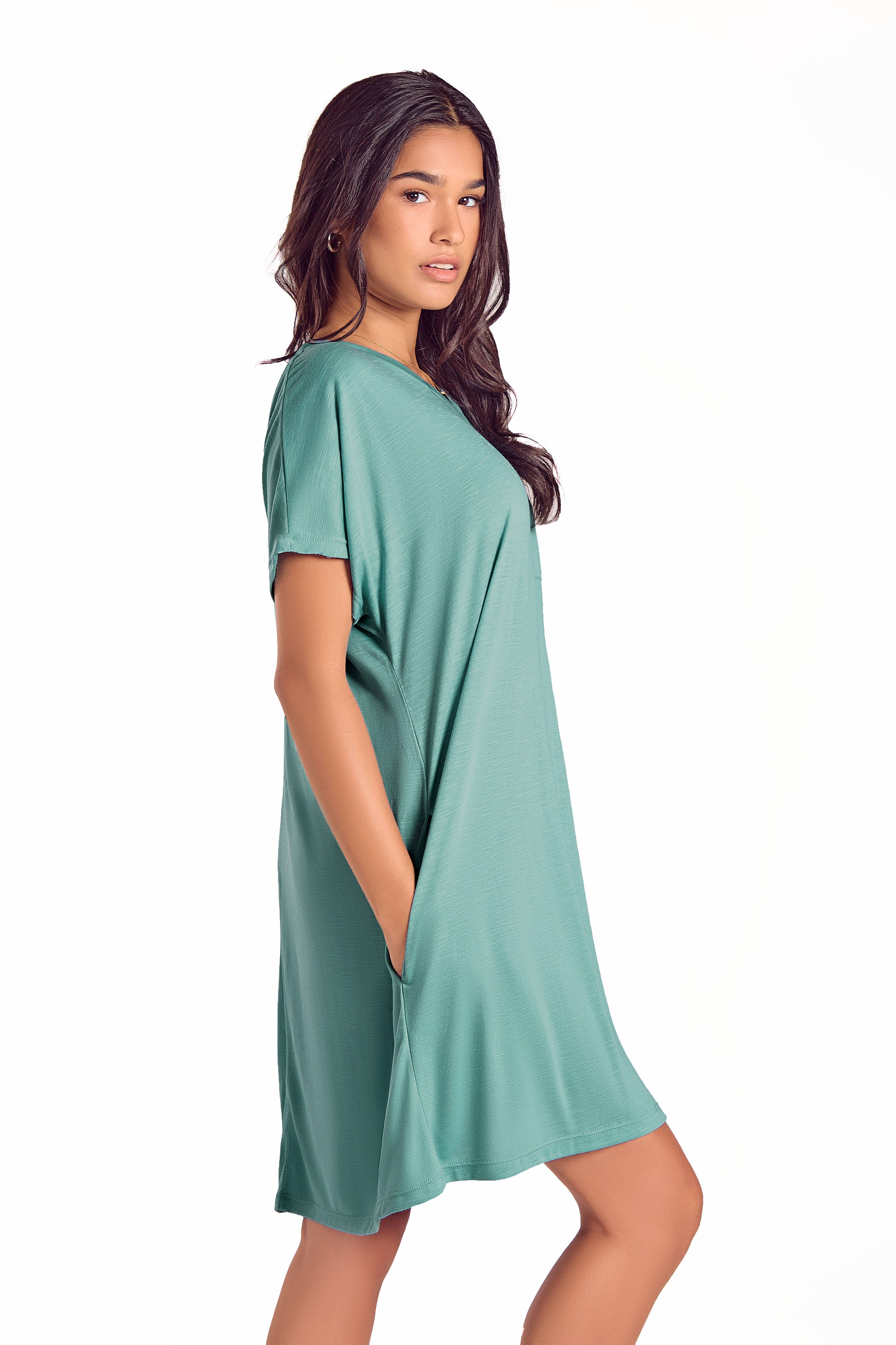 iCollection - Wholesale Nightgown - Women's - Cambria Plus Size Night Shirt-Dress with Side Pockets5