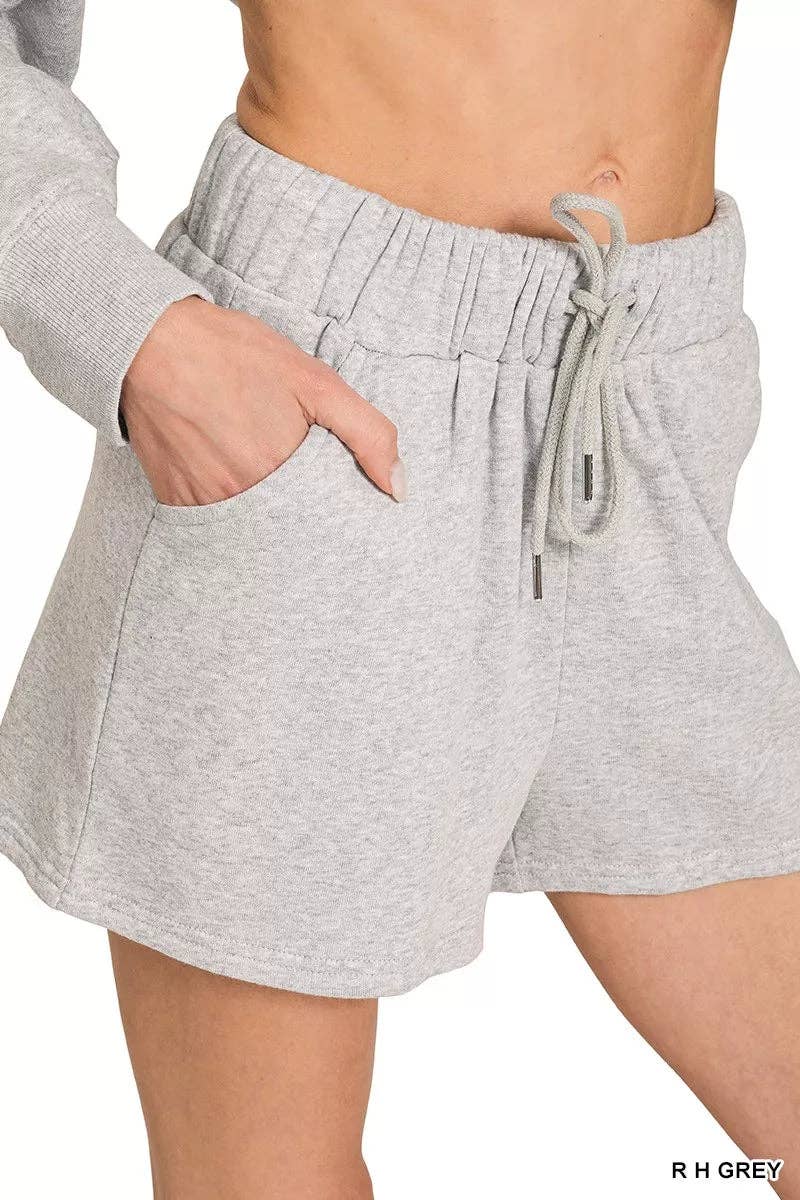 R H GREY Zenana Fleece Long Sleeve Sweatshirts & Shorts Set for wholesale on Faire3