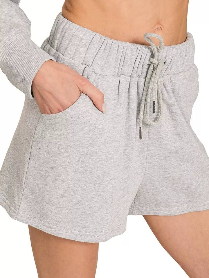 R H GREY Zenana Fleece Long Sleeve Sweatshirts & Shorts Set for wholesale on Faire3