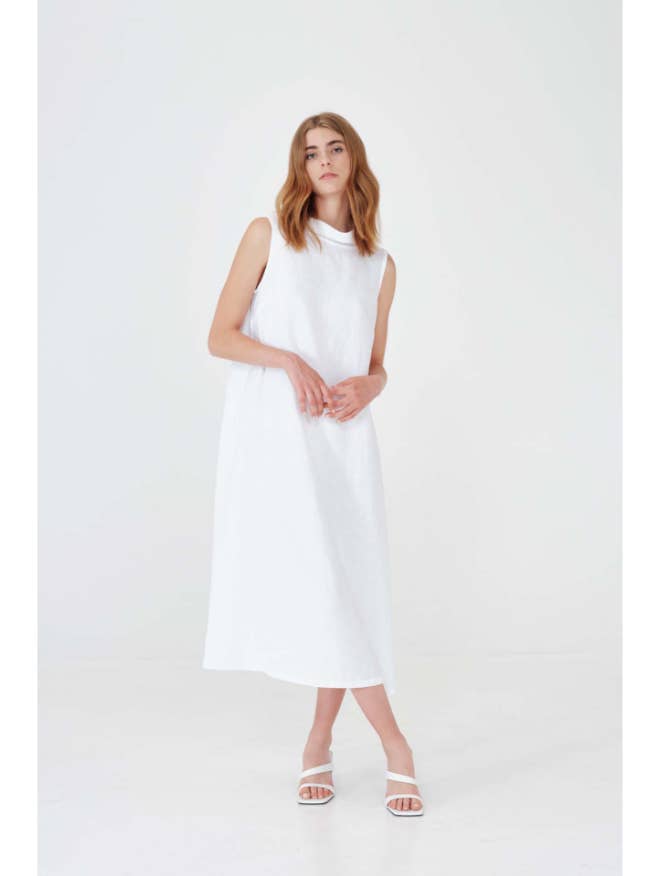 Midi-Kleid aus Leinen mit für den Großhandel von Haris Cotton