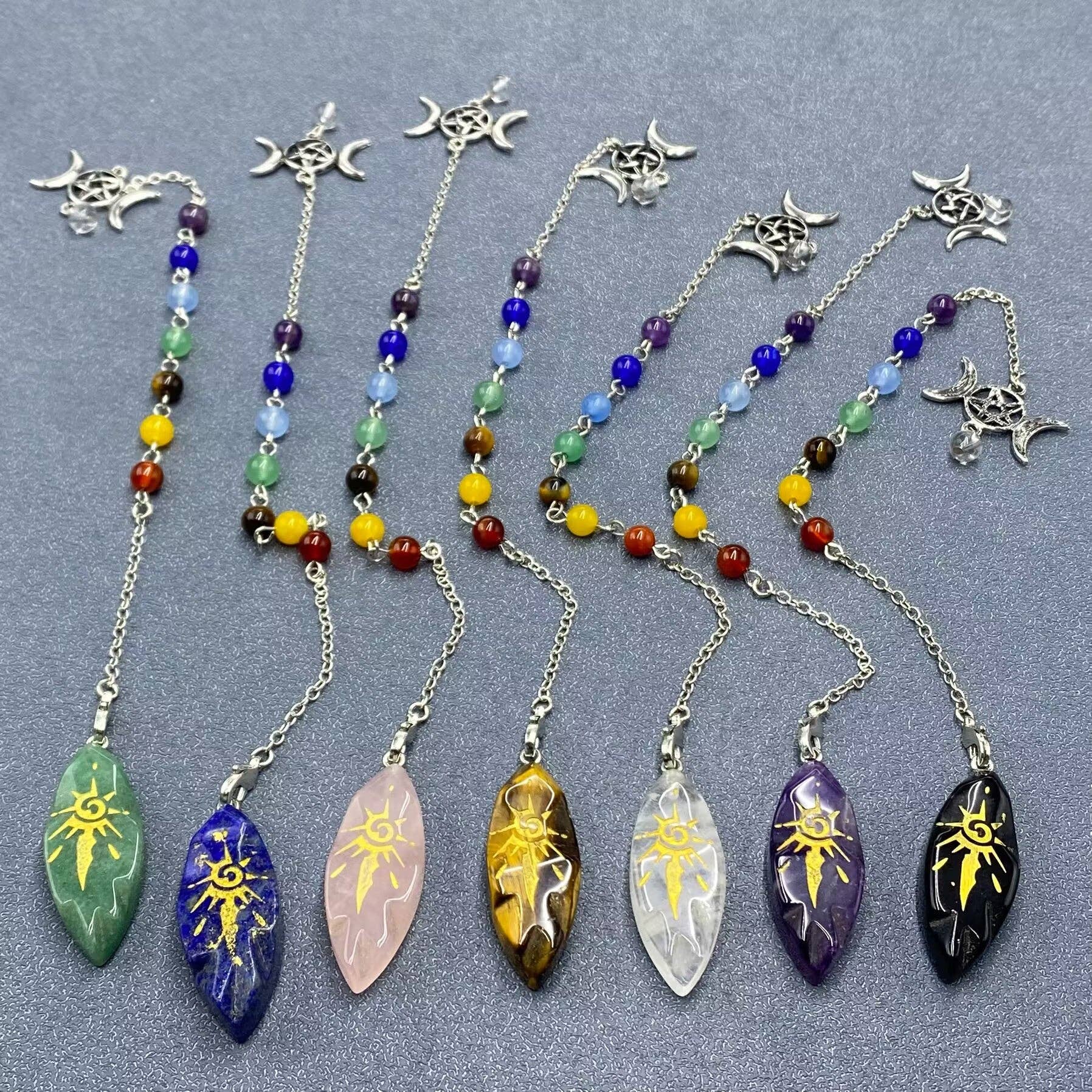 Mio Queena - Wholesale Spiritual Stone/Crystal - Sun Rune Natural Stone Crystal Pendant Pendulum - CS2