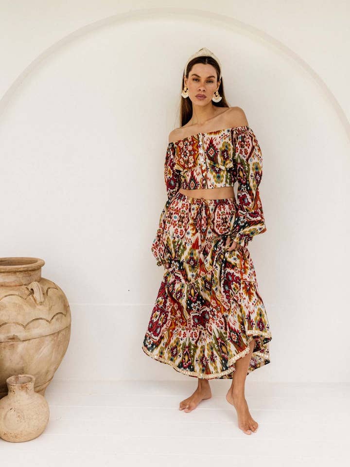 I AM PYLGRYM - Wholesale Skirt – Women’s - Diva Long Skirt - Moon Beam Ikat1