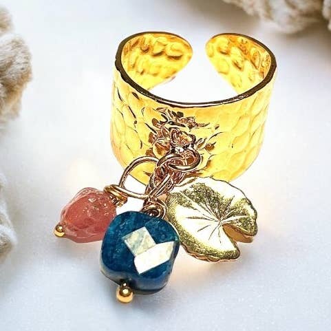 Anello in oro fino dorato con pietra di apatite e agata per la vendita all'ingrosso da parte di TOURMALYN