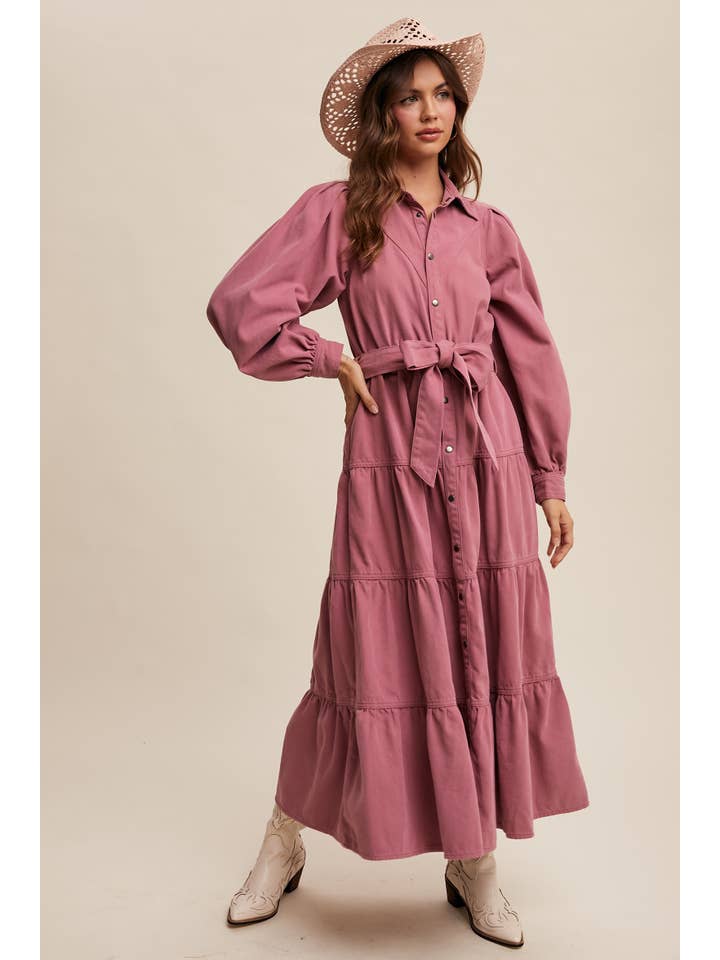 Listicle - Wholesale Dress - Women's - Utility Tiered Denim Midi Dress