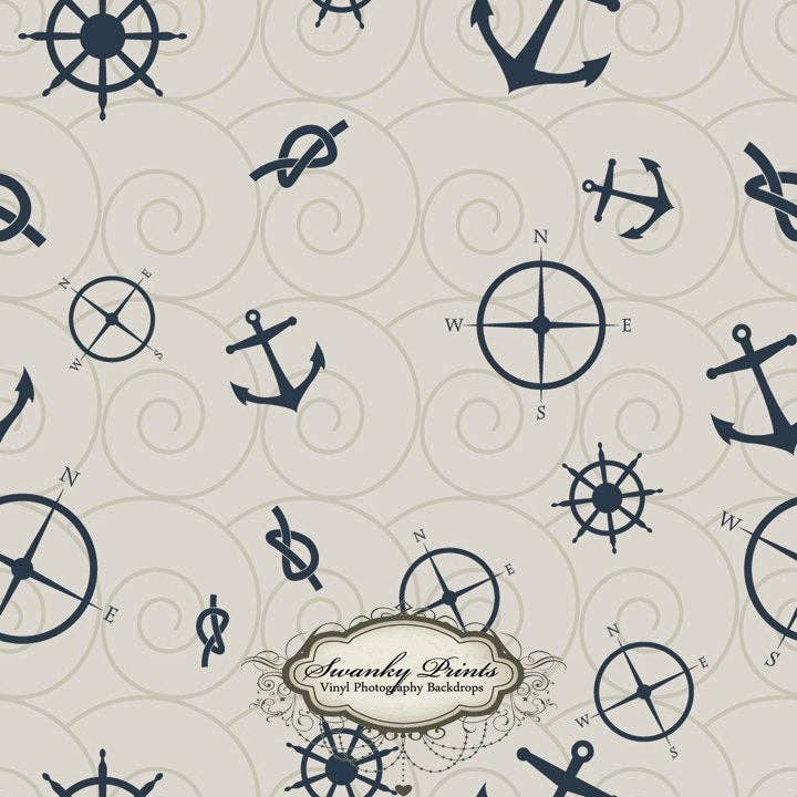 7ft x 7ft vinyl fotografering bakgrund/NAVY Cream Ankare för wholesale av Swanky Prints