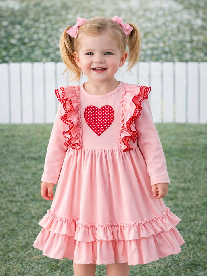 Valentine’s Day Sweetheart Pink Ruffle Girls Dress for wholesale by Rylee Faith Designs