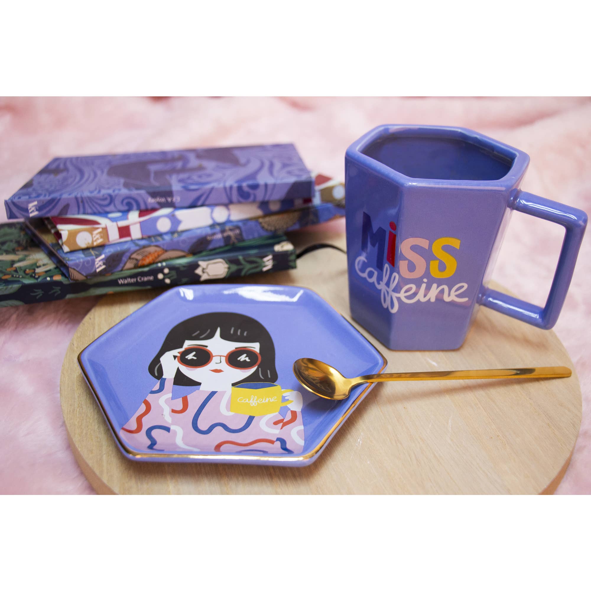 Helio Ferretti - Venta al por mayor Taza - Juego de taza hexagonal y bandeja de porcelana pintada a mano - HF1