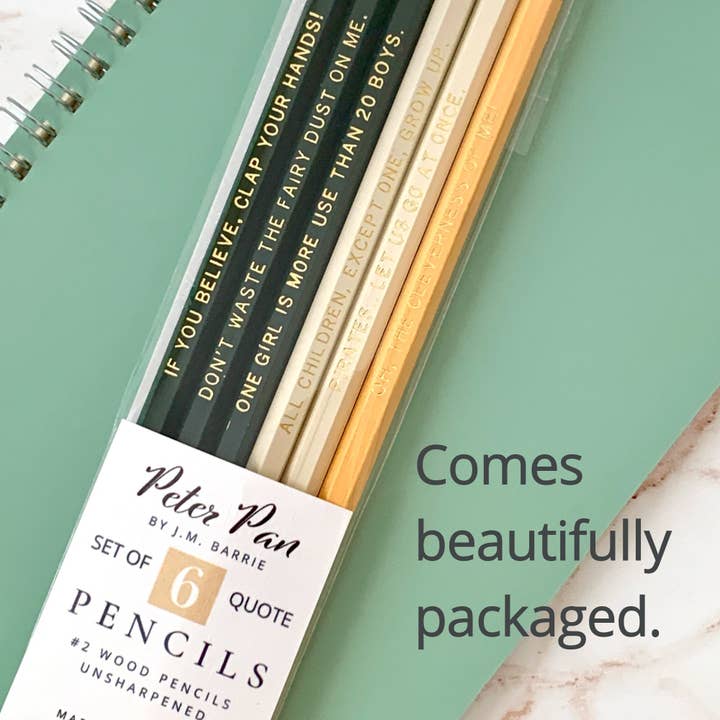 Lit & Whimsy - Wholesale Pencil - Peter Pan Quotes Pencil Set, J.M. Barrie Bookish Gifts3