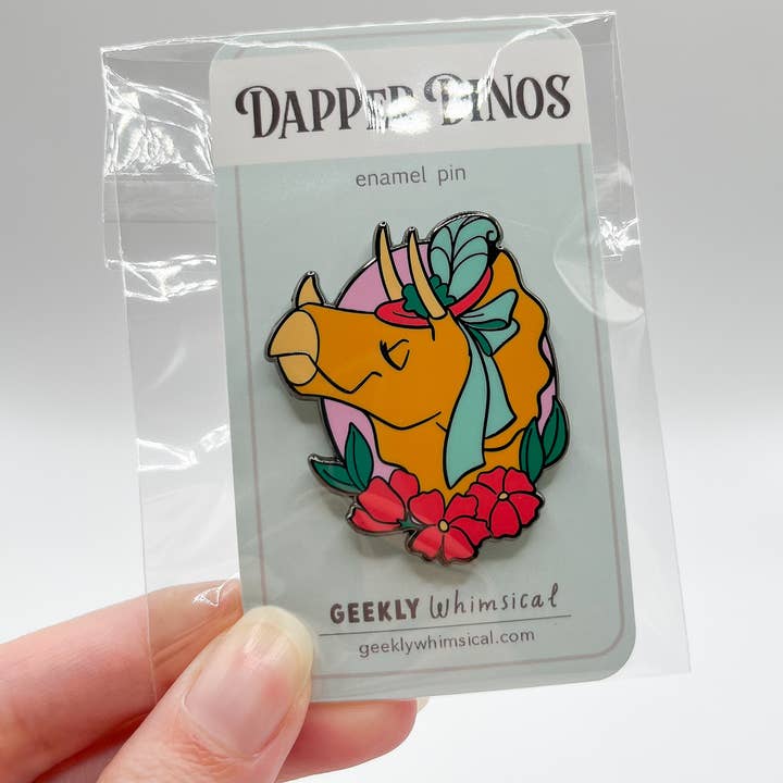 Geekly Whimsical - Wholesale Lapel Pin/Button - Dapper Dinos - Josephine Triceratops Enamel Pin3