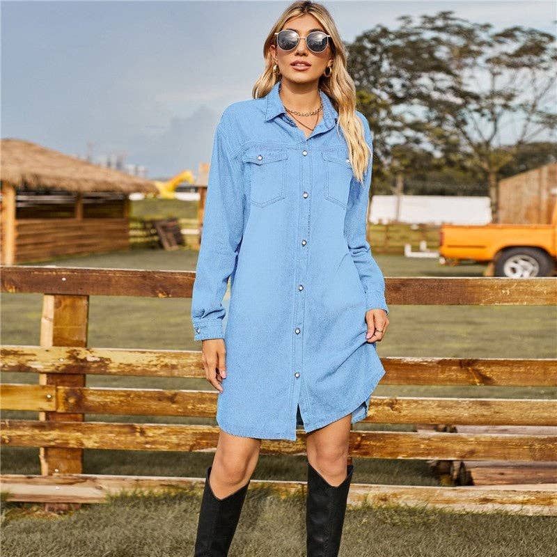 ShieldChic - Wholesale Dress - Women's - Denim Loose Casual Long Sleeve Dress2