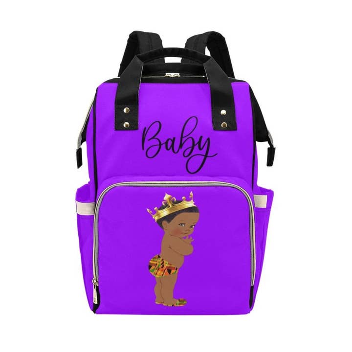 Sac à langer design - Ethnic King African American Baby Boy - Sac à dos multifonction violet royal pour la vente par TJtoddles.com