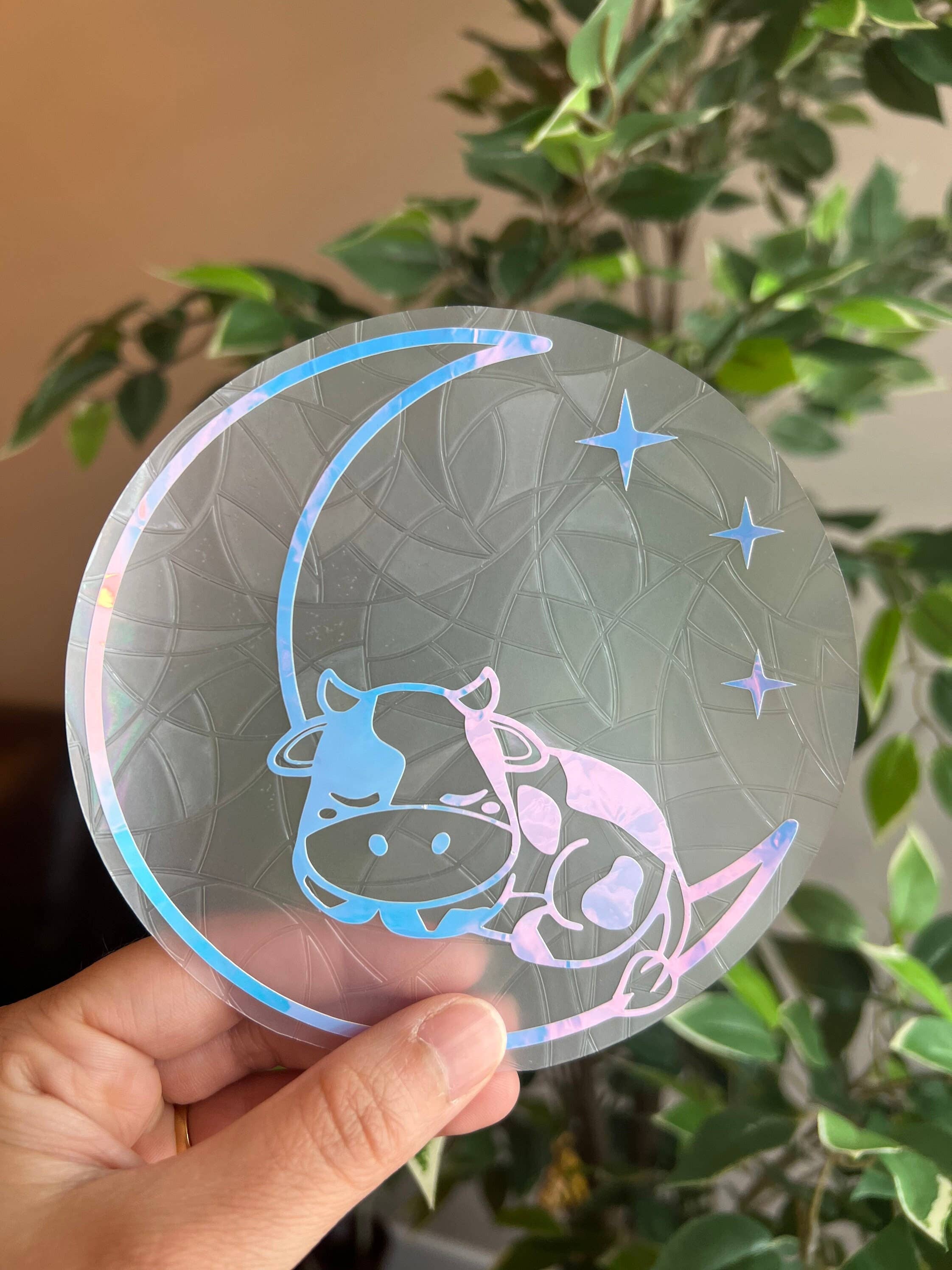 Thirty Three Prints - Wholesale Suncatcher - Sleeping Cow Suncatcher Sticker, Window Decal, Window Sticker, Window Film, Rainbow Maker, Cow And Moon Sticker, Moon Sticker, Car Decal