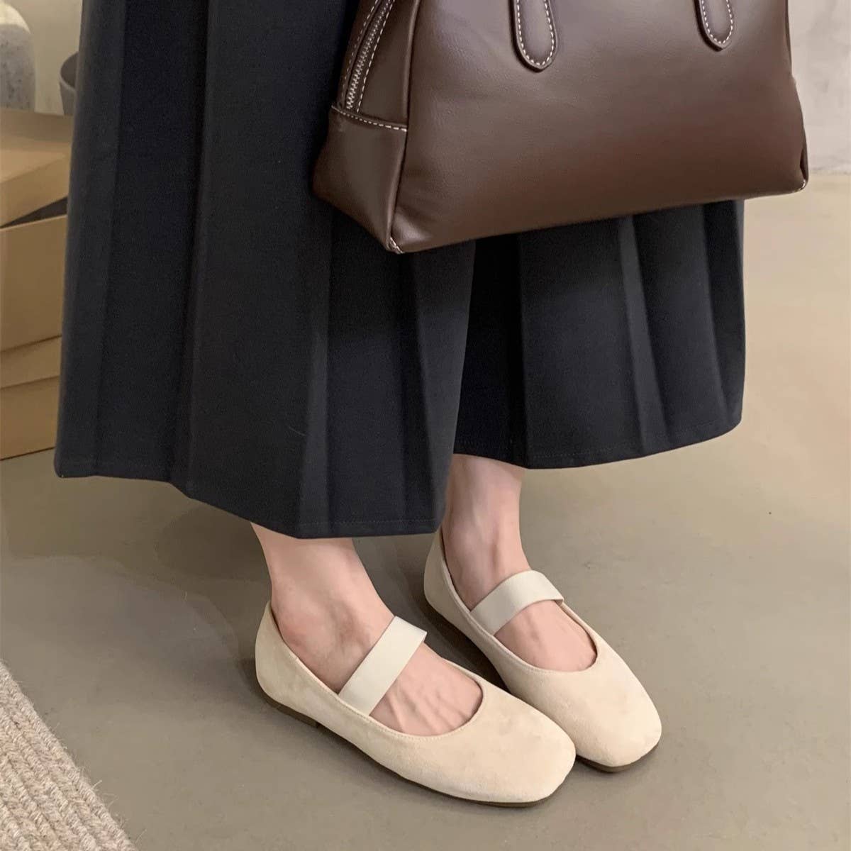 ACCITY - Wholesale Flats - Women's - Suede Ballet Flats Mary Janes for Women_CWSHF00828