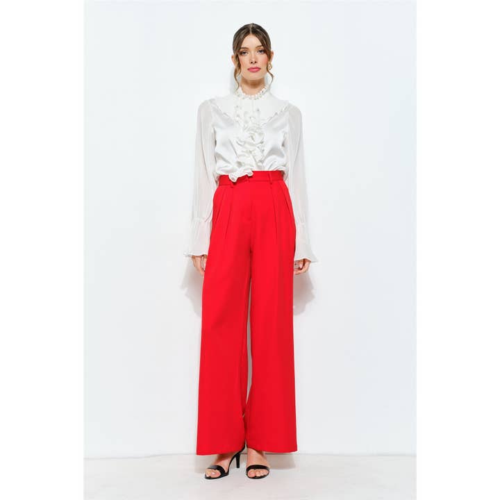 Side Pockets High Waist Pleated Wide Leg Pants for wholesale by INA