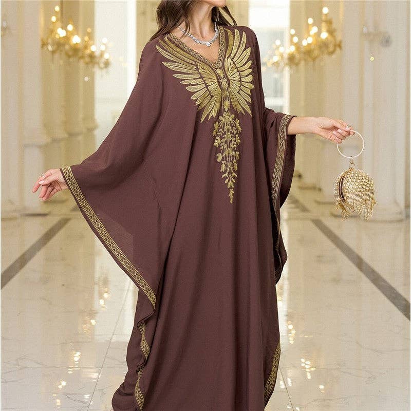 Sheer Trend - Wholesale Kaftan - Women's - Gold Embroidered Loose Fit Long Robe3