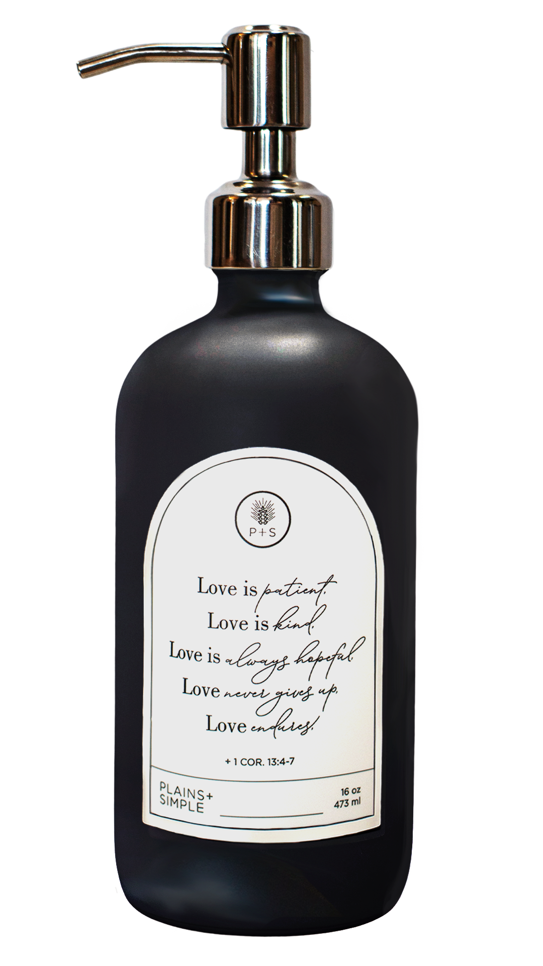 Plains + Simple - Wholesale Spray Bottle - Love Is... Black Glass Reusable Soap/Lotion/Spray Bottle2