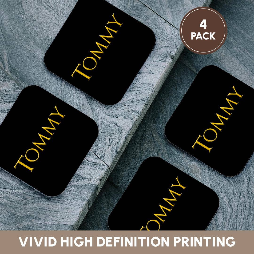 3dRose - Wholesale Coasters - 3dRose, Tommy common male name in the America. Yellow on black gift, Coaster12