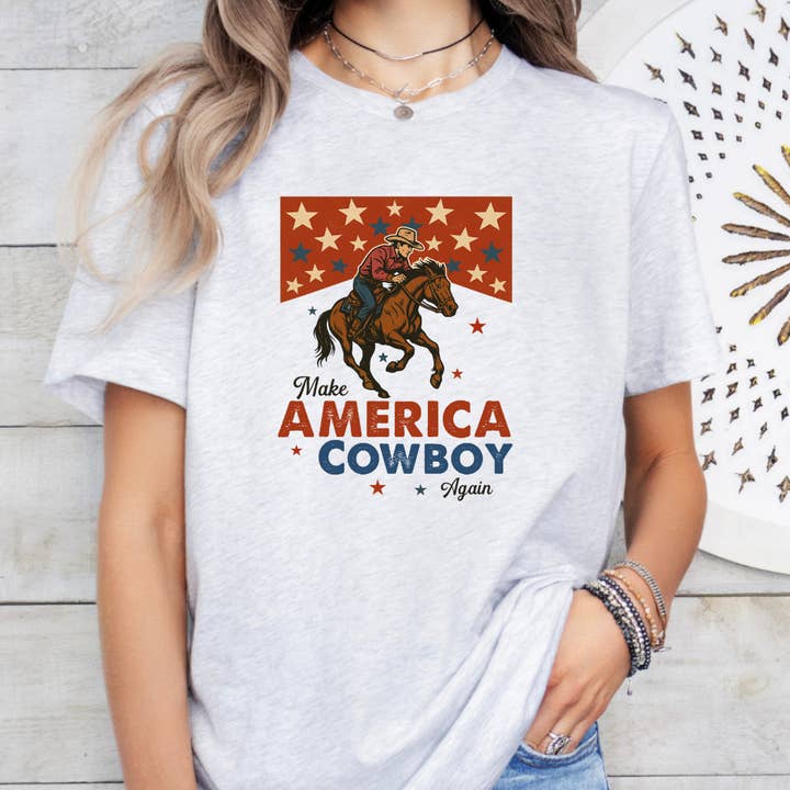 Rendre l'Amérique Cowboy à Nouveau T-shirt du 4 Juillet pour la vente par Londas Tees and Tumblers