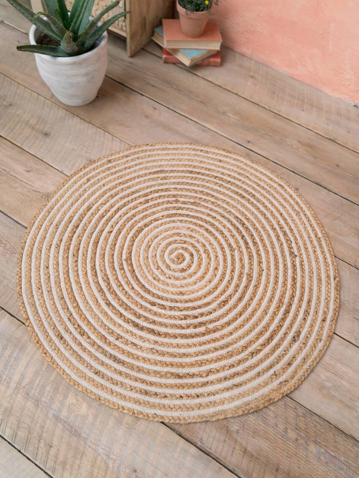 Large Round Natural Braided Rug, Jute & Cotton 90cm for wholesale by Namaste