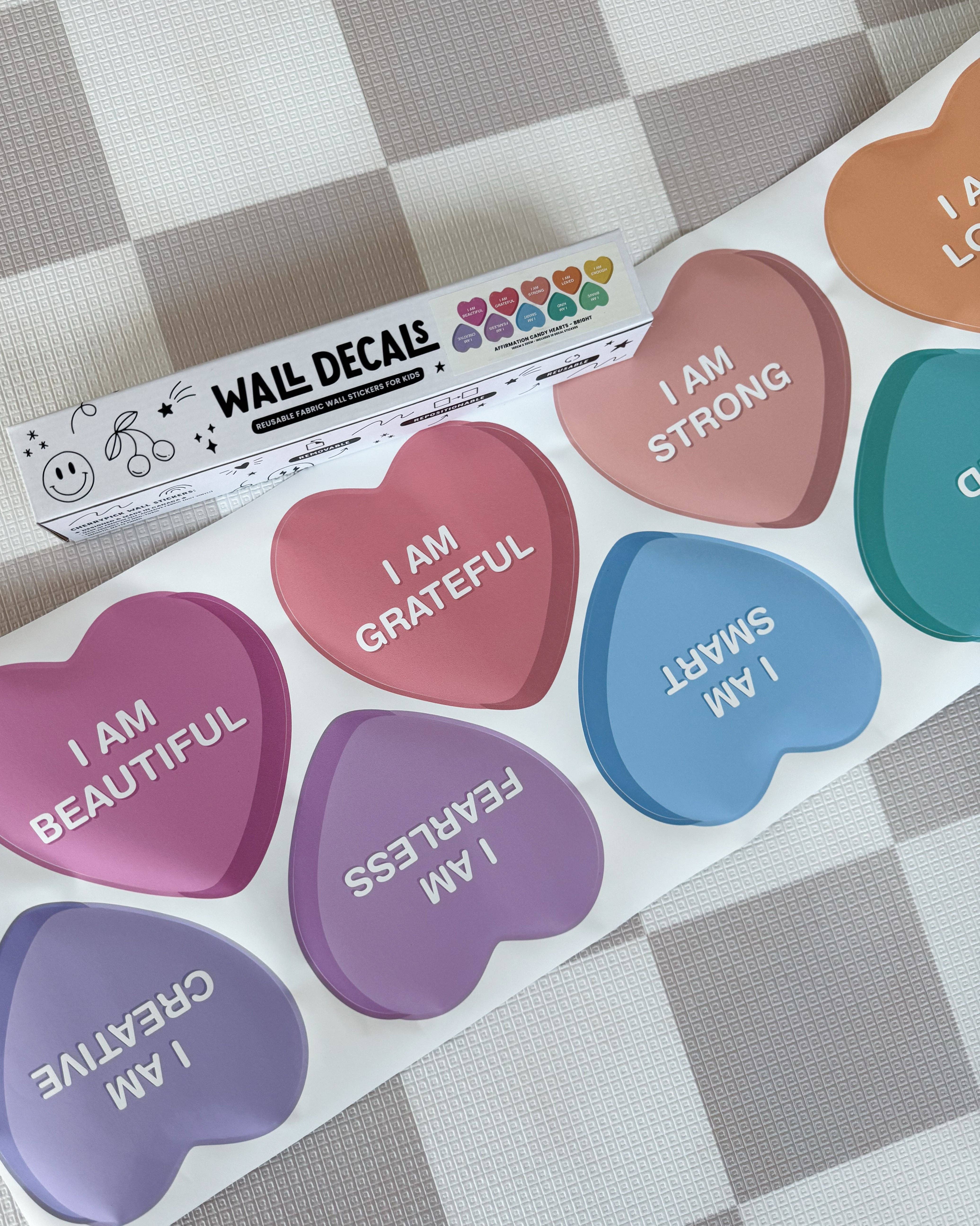 Cherrypick – wholesale Wall decal/stickers – Peel & Stick Fabric Wall Stickers - Affirmation Candy Hearts (Bright)4
