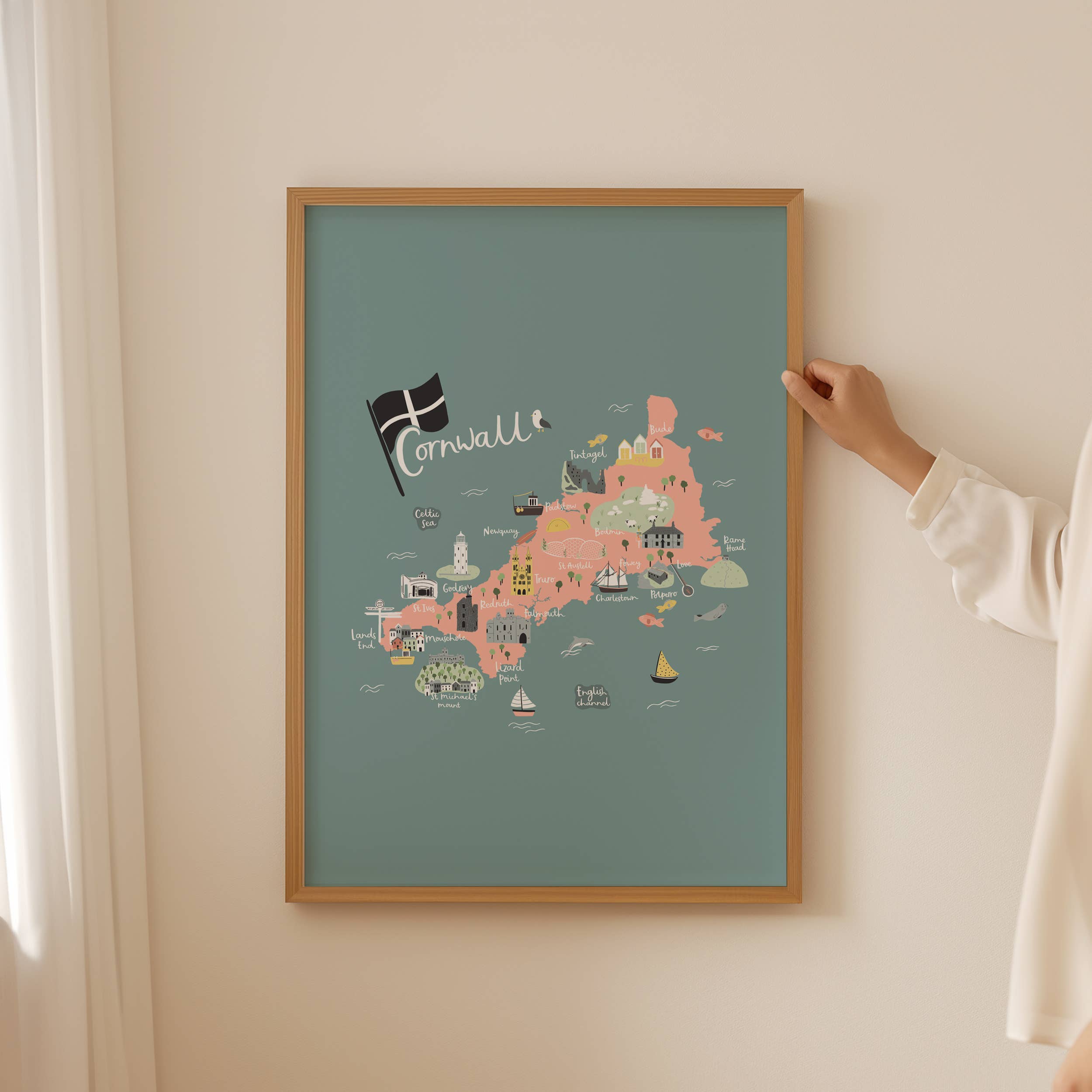 Abbie Imagine – wholesale Art print – Cornish Map Print | Illustrated Cornwall Print2