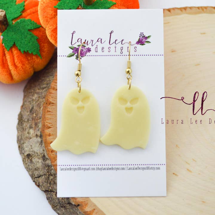 Boucles d'oreilles pendantes Glow in the Dark Angry Ghosts pour la vente par Laura Lee Designs