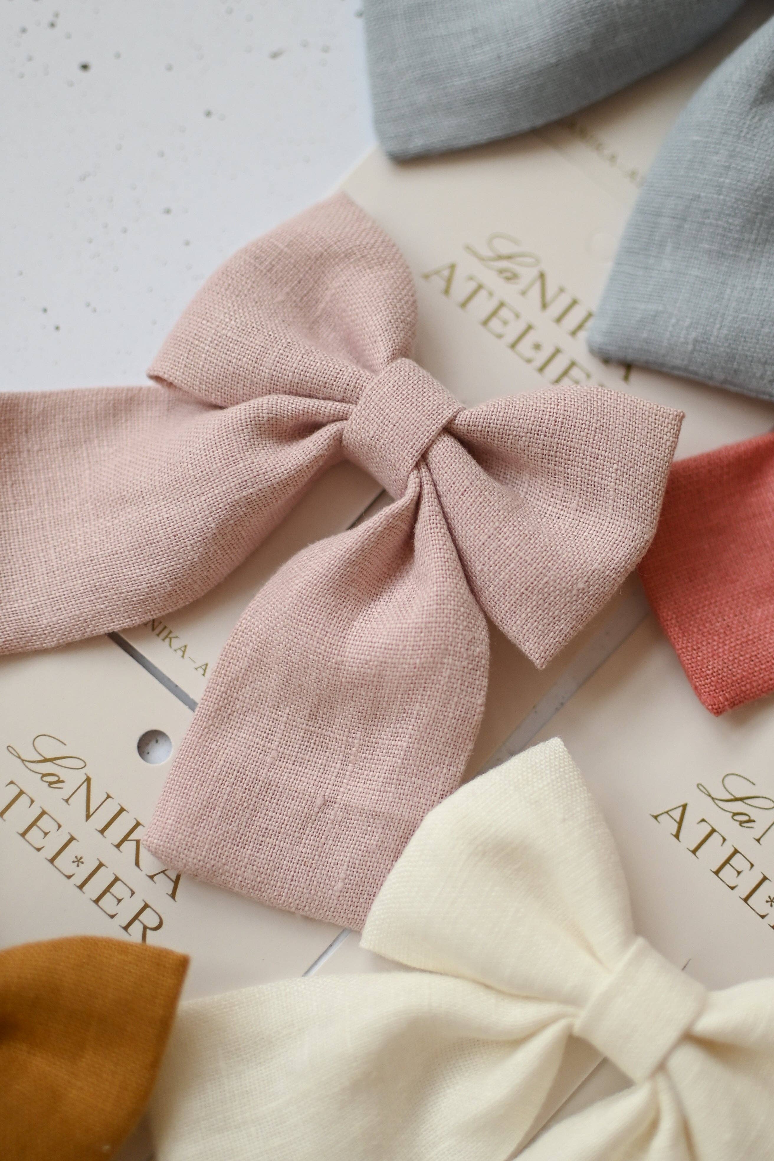 Lanika Atelier, Nika Korošec s.p. - Wholesale Hair Bow - Women's - Midi linen hair bows in pastel colors9