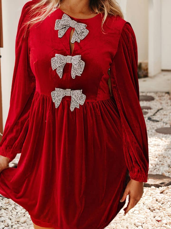 LDC Bowknot Decor High Waist Velvet Mini Dress for wholesale by Little Daisy Closet