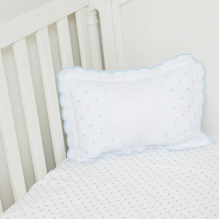 Liz And Roo - Wholesale Cot/Crib Sheets - Light Blue Toile Crib Rail Cover with Gingham Fabric Ties