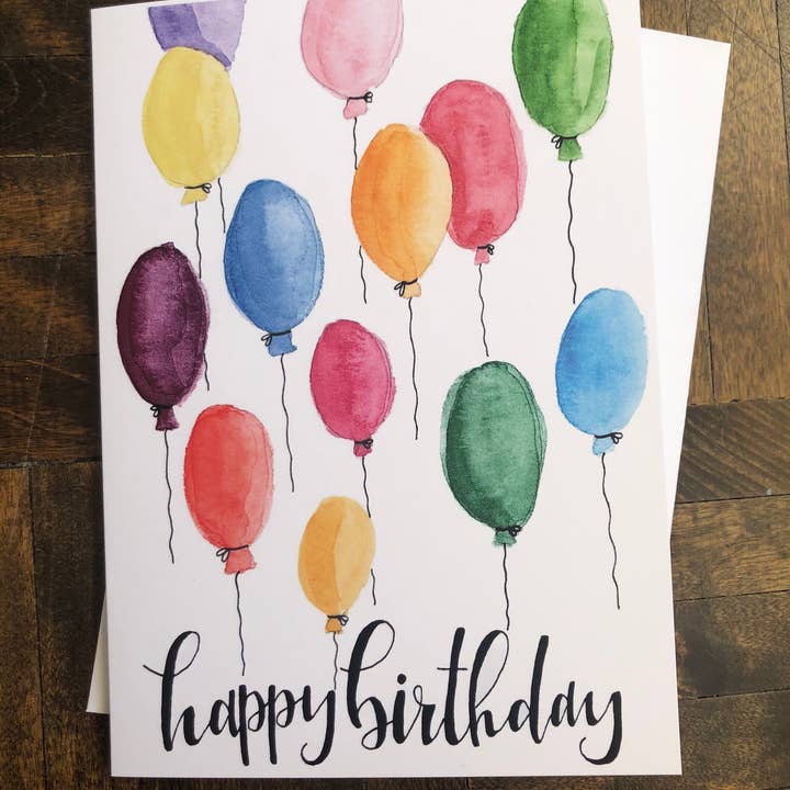 Wild Juniper Art Studio – wholesale Birthday card – Happy Birthday Card, Birthday Card, Watercolour Cards, Watercolour Birthday Card, Balloons, Hand painted Card, Calligraphy7