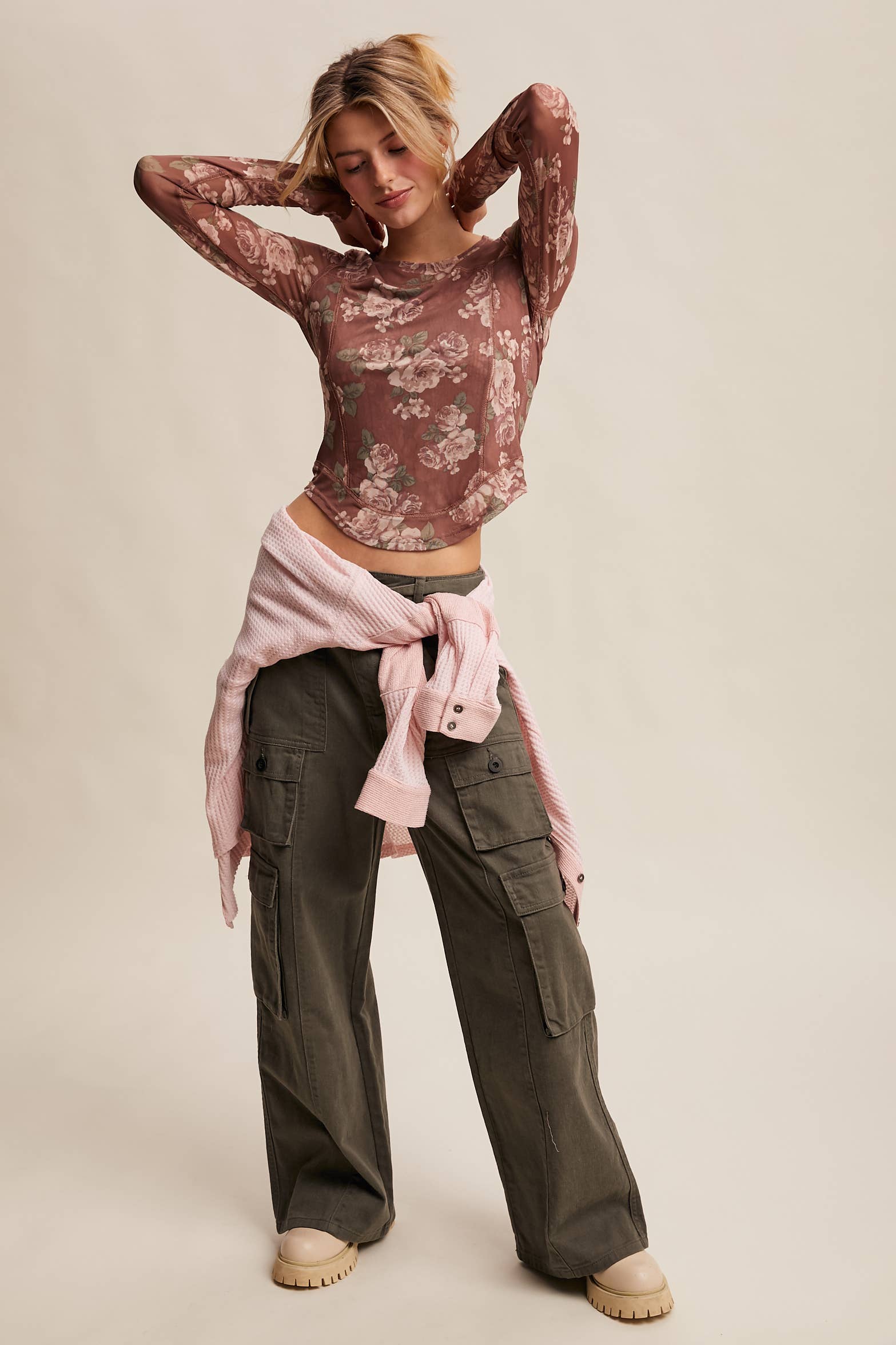 Listicle - Wholesale T-Shirt - Women's - Floral Mesh Long Sleeve Layering Top35