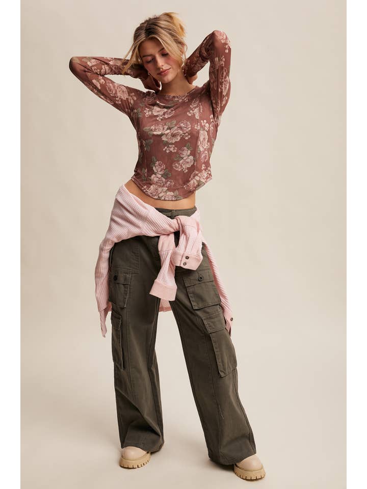 Listicle - Wholesale T-Shirt - Women's - Floral Mesh Long Sleeve Layering Top35