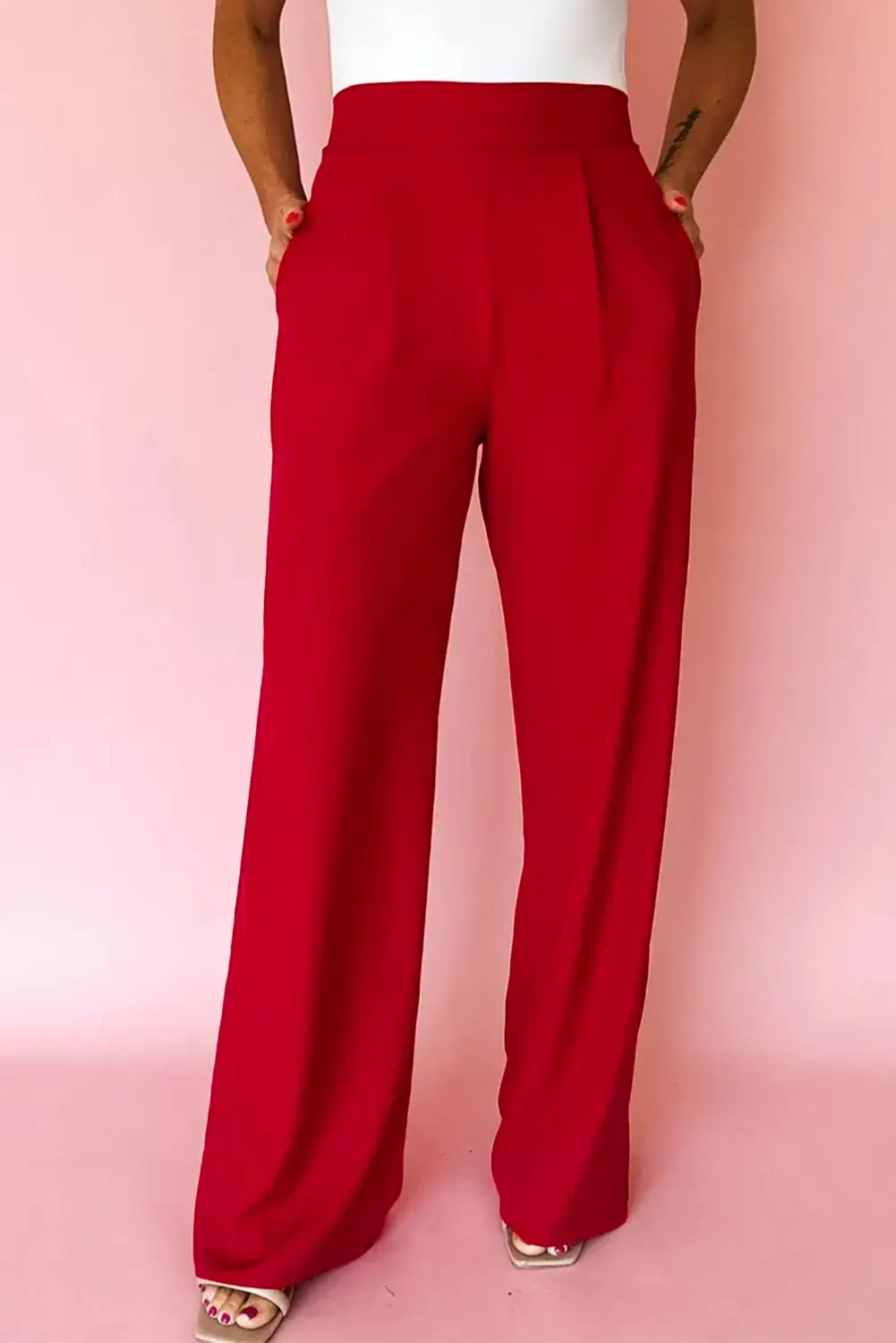 FULL TIME PURCHASE - Wholesale Pants - Women's - Pleated Pull On High Elastic Waist Loose Straight Pants3