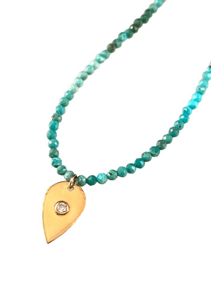 18” Faceted Turquoise Beads with 14k Gold Charm Necklace for wholesale by GK Designs