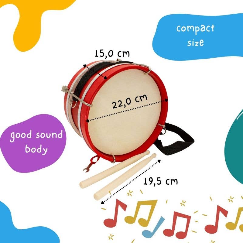 GICO Spielwaren – wholesale Musikalisk leksak - Barn och baby – Trumma för barn i trä med axelrem, D 22 cm3