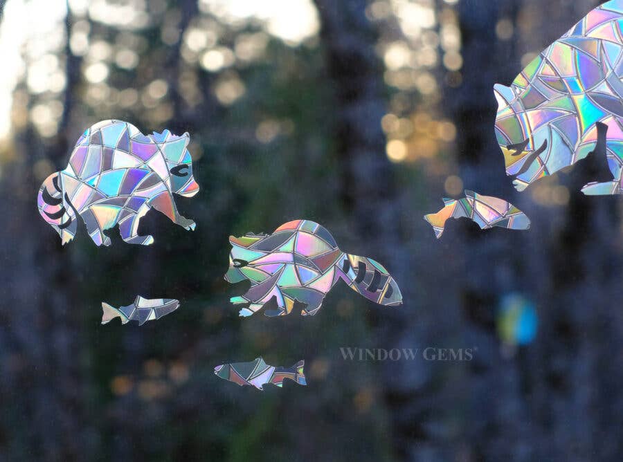 Window Gems – wholesale Suncatcher – Raccoon Window Clings - Bird Strike Prevention Suncatchers1