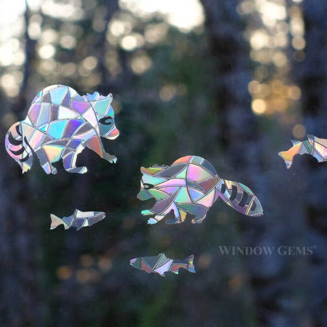 Window Gems - Wholesale Suncatcher - Raccoon Window Clings - Bird Strike Prevention Suncatchers1