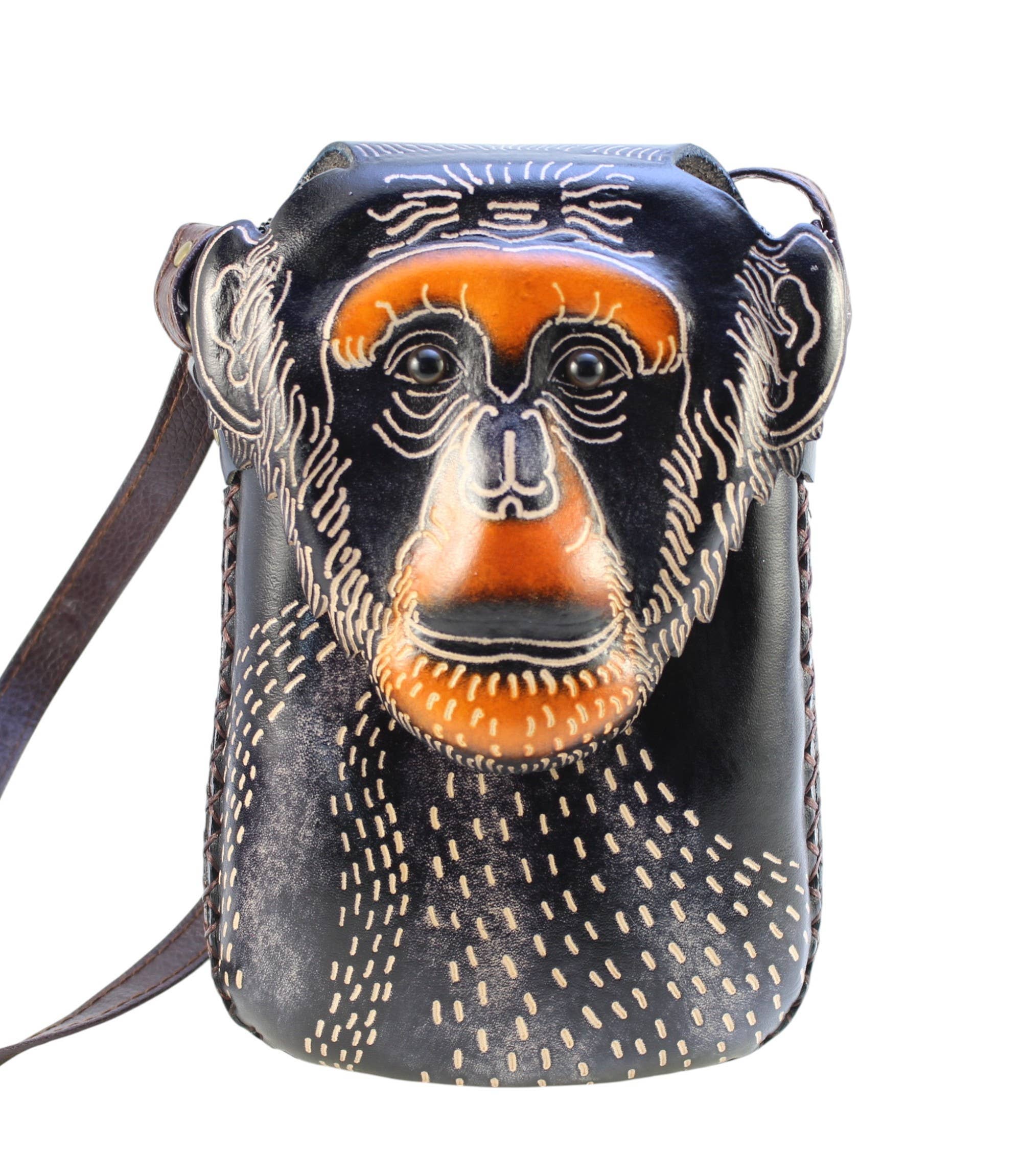 Sunflower Handmade leather inc - Vendita all'ingrosso Tracolla - Donna - Borsa a tracolla per telefono rettangolare in pelle Monkey1